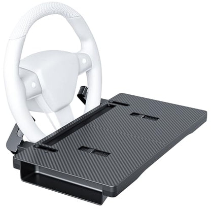 2-in-1 Car Steering Wheel Desk & Seat Gap Organizer Filler Tray | Foldable Adjustable Height Car Desk for Laptop Computer Tablet, Eating - Portable Table for Car Workstation Truck SUV Tesla