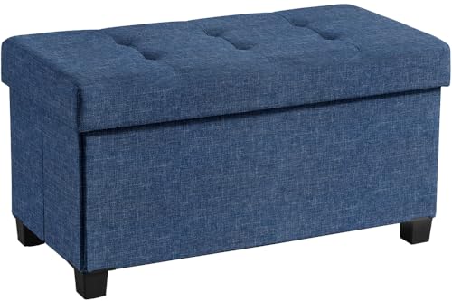 Ornavo Home 30" Large Storage Ottoman Bench with Legs, Navy Blue | Foot Rest Stool; Ottoman with Hidden Storage; Ideal for Bedroom, Living Room, Entryway or Home Office - color: Navy Blue, size: 15"D x 30"W x 15"H