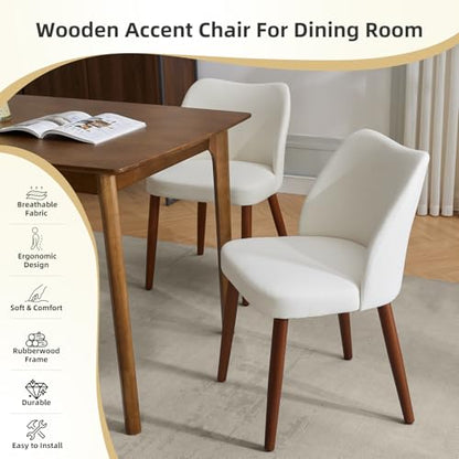 GarveeHome Wooden Dining Chair Set of 4 Upholstered Fabric Dining Chair | Modern Kitchen Chairs with Curved Backrest Leveling Feet for Dining Room, Living Room, , No tool assembly, No Wobble, White - color: White