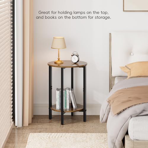 Side Table, Small Round End Table, Set of 2 Half Round Side Table for Living Room, 2 Tier Small Couch Side Tables, Round Coffee Table, Thin Accent Sofa Table Narrow Entryway Table, Brown - color: Rustic Brown