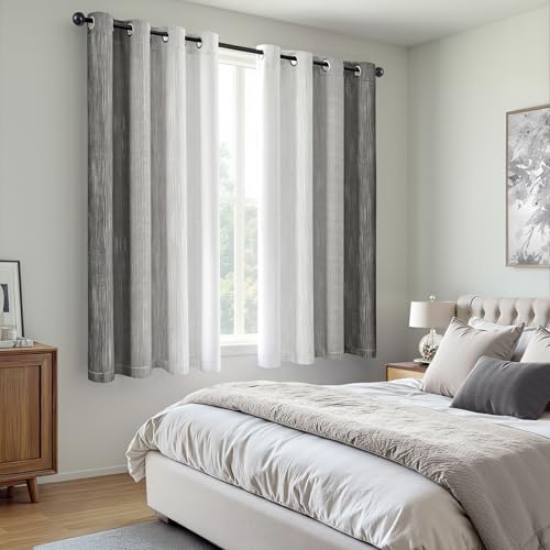 MIULEE Grey and Greyish White Ombre Blackout Curtains 52Wx54L Set of 2 | Full Room Darkening,Thermal Insulated,54 Inch Long,Grommet Drapes for Bedroom/Living Room,Modern Window Treatments - color: Grey and Greyish White, size: 52"W x 54"L (Pack of 2)