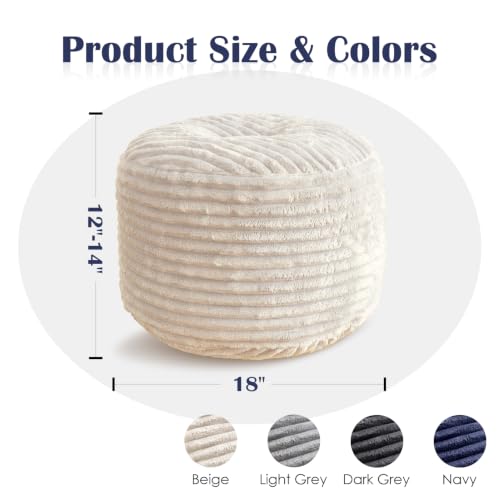 Round Ottoman,Corduroy Pouf Foot Rest,Beige,18x14 in | Storage Ottoman Footstool for Living Room,18x14 Soft Floor Poufs,Memory Foam Filling,Footrest only - color: Beige, size: 18"D x 18"W x 14"H