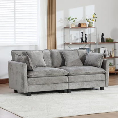 76.7” Oversized Gray Loveseat Sofa, 2 Seater Large Sectional Couches for Living Room, Chenille Fabric Modular Sectional Sofa, Deep Seat Home Sofas Set, Love Seat Couches - color: Grey, size: 2 Seater
