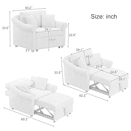 JIVOIT Convertible Sleeper Chair with Adjustable Backrest, 3-in-1 Sleeper Chair with Metal Frame, 3 in 1 Lounger Chair Turns Into Bed, Chenille Fabric Single Bed for Living Room (Beige,315) - color: Beige,315