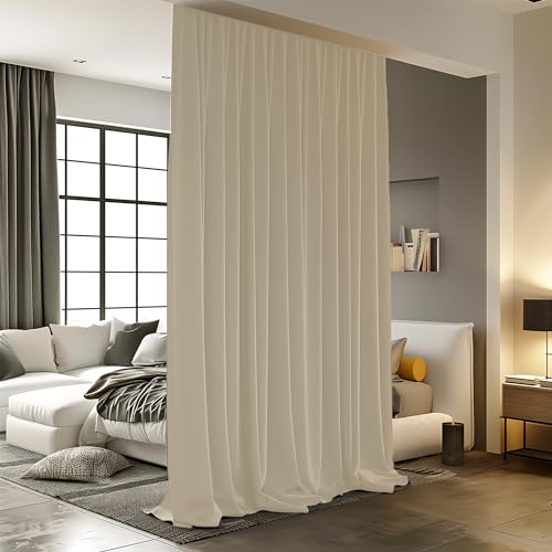Room Divider Curtain, 8.3 ft Wide x 7 ft Tall, Cream Beige, 1 Panel, Blackout, Noise Reduction, Privacy, Curtain for Wall Ceiling Mount Track - color: Cream Beige, size: 100"W x 84"L (Pack of 1)