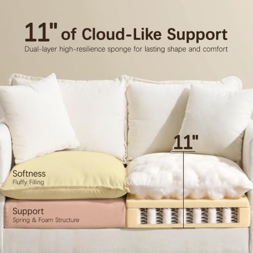 52" Loveseat Sofa, L-Shaped Cloud Love Seat Couches with Ottoman | Comfy Chenille Modern Love Seat with 2 Pillows, Small Loveseat for Small Spaces, Living Room, Bedroom, Apartment,Beige, 52" L - color: Beige, size: 52" L