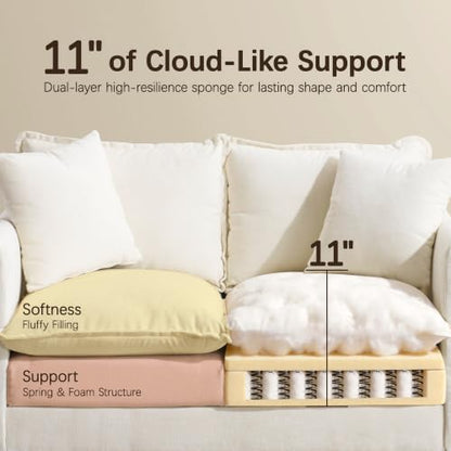 52" Loveseat Sofa, L-Shaped Cloud Love Seat Couches with Ottoman | Comfy Chenille Modern Love Seat with 2 Pillows, Small Loveseat for Small Spaces, Living Room, Bedroom, Apartment,Beige, 52" L - color: Beige, size: 52" L