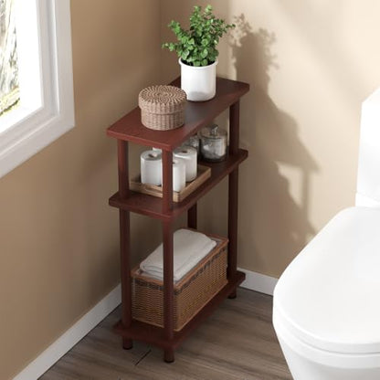 Apicizon Small Narrow Side Table, 3-Tier Skinny End Table, Dark Brown | Sofa Side Table, Slim End Table, Wood Storage Shelf, Slim Nightstand Bedside Table for Narrow Spaces, Living Room, Bedroom - color: Dark Brown, style: Narrow Side Table