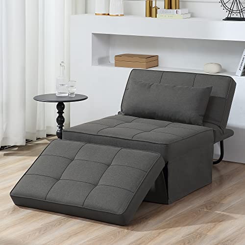 Sofa Bed, Set of 4 in 1 Multi-Function Folding Ottoman Breathable Linen Couch Bed with Adjustable Backrest Modern Convertible Chair for Living Room Apartment Office, Dark Grey - color: Dark Grey