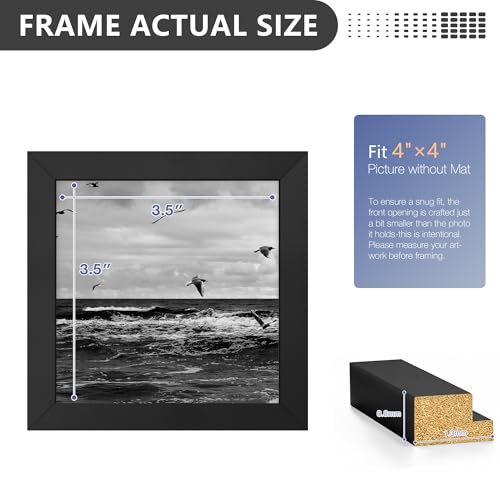 4x4 Picture Frame, Wall Mount or Tabletop Photo Frames with Engineered Wood, Black 4 Pack - color: Black, size: 4x4-4PK