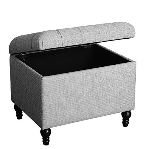 Spatial Order 24" Button Tufted Storage Ottoman - Pewter Gray - color: Light Linen Gray