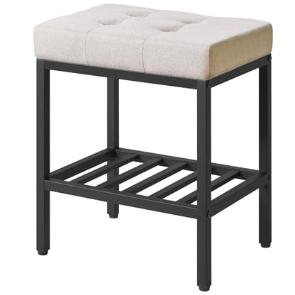 IBUYKE Rectangular Makeup Stool, Linen Seat Vanity Chair, Linen WBD017Y | Adjustable Feet Storage Space Footrest Multi-Use Small Side Table Ottoman Bedroom - color: Linen, size: Rectangular
