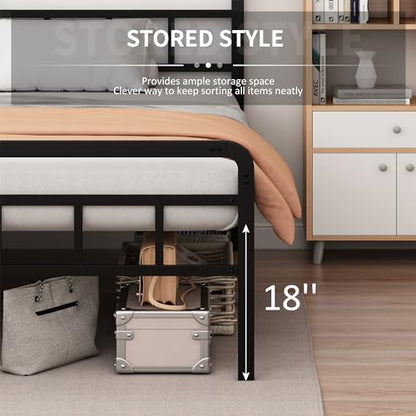 18 Inch Twin XL Bed Frame with Headboard and Footboard | Heavy Duty Extra Bed with Storage Space, Steel Slat, No Noise, No Box Spring Needed, Easy Assembly - color: Black Metal Headboard, size: Twin XL