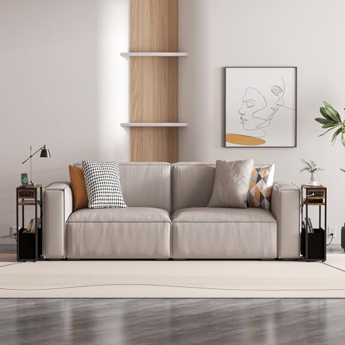 Leomonio Narrow Side Table, Slim End Tables with Fabric Basket, Skinny Table for Small Spaces, Thin Bedside Table for Living Room, Bedroom (1, Rustic Brown - Outlet) - color: Rustic Brown - Outlet