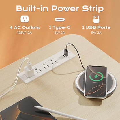 Huuger 전원 콘센트 및 USB-C 포트가 있는 전기 스탠딩 데스크, 119.9 x 61cm(47 x 24인치) 높이 조절 가능한 책상, 홈 오피스, 컴퓨터 및 게이밍 책상용 앉은 스탠드 데스크, 4개의 프리셋, 안정적인 스틸 프레임, Marple - color: Marple, size: 47.2 x 23.6 inch