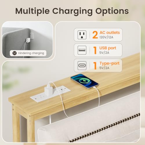 ELYKEN Bamboo 102.4'' Narrow Console Table, Long Sofa Table Behind Couch | Slim Entryway with Outlet, Skinny Hallway Table with Charging Station for Living Room, Foyer, Entrance, Natural - color: Natural, size: 5.9"D x 102.4"W x 31.5"H