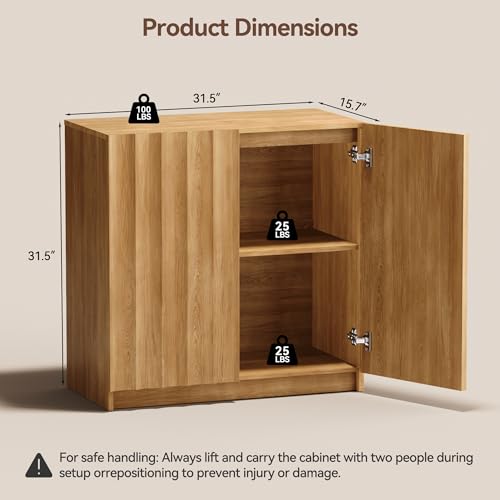 Modern Buffet Cabinet with Storage, 31.5" Wide Fluted Arched Sideboard Cabinet with Adjustable Shelves, Wooden Modular Coffee Bar for Dining Room, Kitchen, Living Room, Entryway, Natural - color: Oak, size: 31.5"-1 Piece
