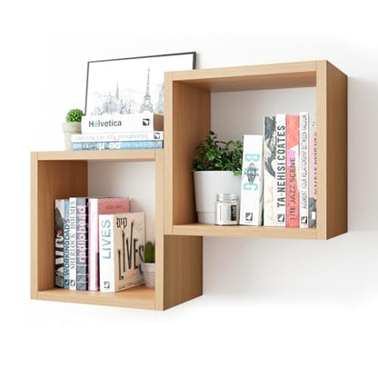 Cube Floating Shelves Set2, Display Shelves Wall Mount 7.75" D x 12.5" W x 12.5" H, (Light Walnut, Square 2 Cubes) - color: Light Walnut, size: Square-Set2