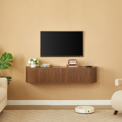 LUMISOL 55” Wall Mounted Floating TV Cabinet with Fluted Doors, Media Console with Cable Management Holes for Living Room, Bedroom, Walnut - size: 55.12"L x 12.6"W x 11.81"H