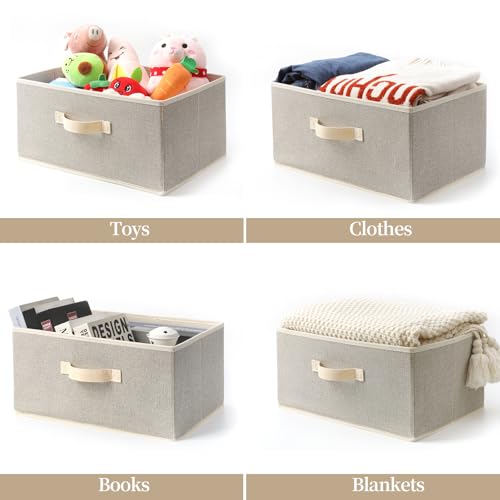 Storage Baskets, 15.7-Inch Woven Fabric Bins, Storage Cubes with Reinforced Handles, Organizer Bins for Closet Shelves, Foldable, for Toys, Clothes, Natural Beige (4PCS/Beige-15.7*11*7.8inch)