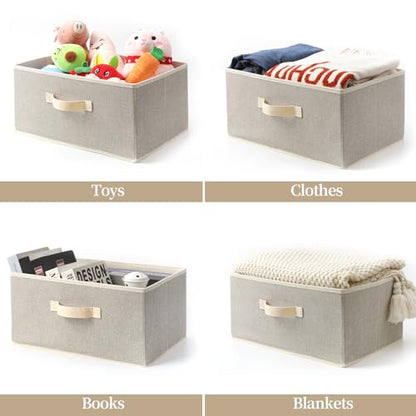 Storage Baskets, 15.7-Inch Woven Fabric Bins, Storage Cubes with Reinforced Handles, Organizer Bins for Closet Shelves, Foldable, for Toys, Clothes, Natural Beige (4PCS/Beige-15.7*11*7.8inch)