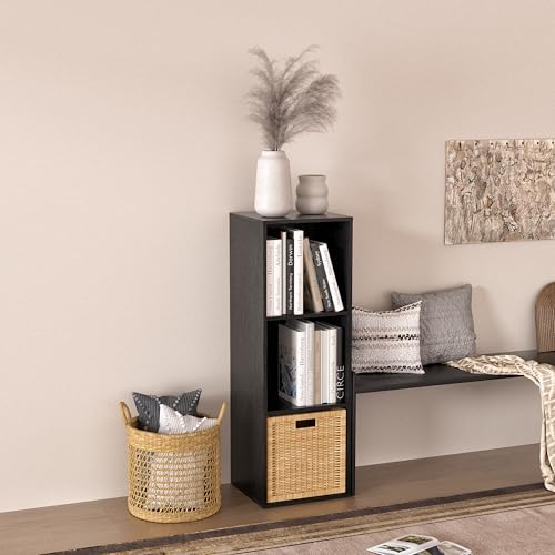 Wooden Cube Storage Organizer with Closed Back Panel,Black Cube Shelf Cubby Storage Organizer with Compartments for Living,Bookshelf,Storage Organizers (Black, 3 Cube-11in) - color: Black, size: 3 Cube-11in
