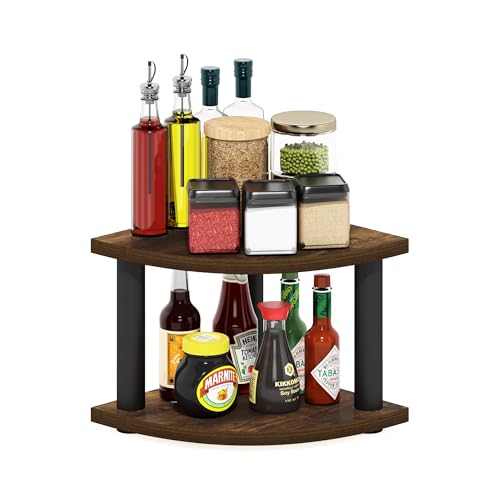 Furinno Turn-N-Tube Kitchen Countertop Organizer, 2-Tier Corner Countertop Organizer Shelf, Corner Shelf, for Kitchen, Pantry, Organizers and Storage, Amber Pine - color: Amber Pine/Black, size: 2-Tier Corner