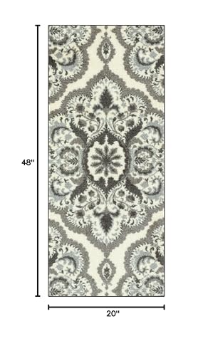 Maples Rugs Vivian Medallion Runner Rug - Made in USA - Washable, Non Slip, Indoor Carpet for Hallway, Kitchen, and Laundry Room, 1'8 x 4', Grey - color: Grey, size: 1'8" x 4' (Runner)
