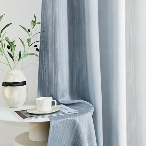 MIULEE Chambray Blue and Greyish White Ombre Blackout Curtains 52Wx54L | Full Room Darkening,Thermal Insulated,54 Inch Long,Grommet Drapes for Bedroom/Living Room,Modern Window Treatments,Set of 2 - color: Chambray Blue and Greyish White, size: 52"W x 54"