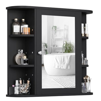 Shintenchi Bathroom Medicine Cabinet with Mirror, Wall Mounted, Black - color: Black