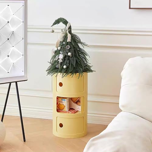 3 Tier Round Nightstand with Drawer, Light Yellow Round Side Table Small Plastic Storage End Table for Bedroom, Living Room, Bathroom - color: Light Yellow