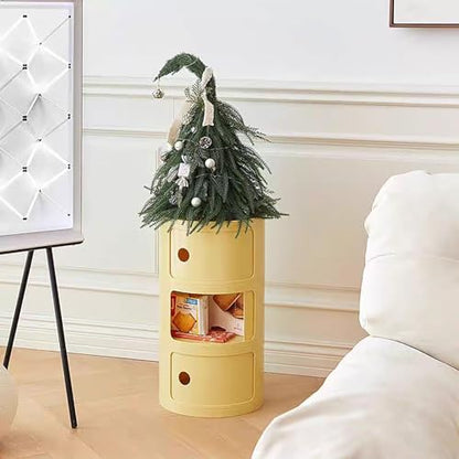 3 Tier Round Nightstand with Drawer, Light Yellow Round Side Table Small Plastic Storage End Table for Bedroom, Living Room, Bathroom - color: Light Yellow