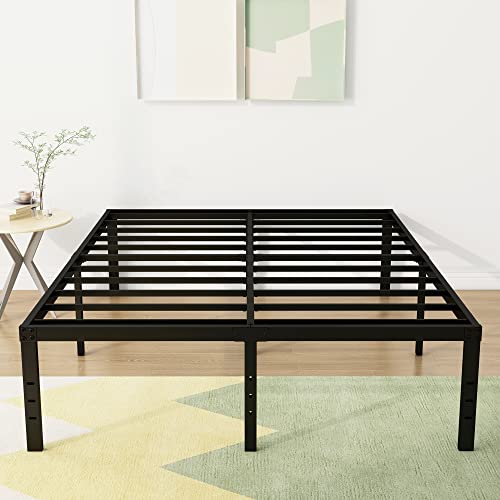 DiaOutro 18 Inch High Bed Frame Queen Size with Storage, Black | Steel Slats Platform No Box Spring Needed Mattress Foundation, Easy Assembly, Noise Free - size: Queen, style: 18 Inch (Black)