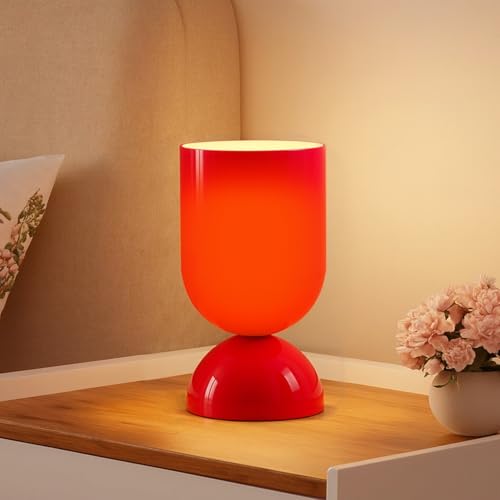 8.9" Dimmable Modern Glass Table Lamp, Glossy Red | Dome Base - color: Red