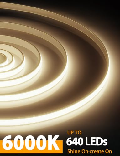 Lamomo COB LED Strip Lights 6.56Ft, Natural White Dimmable Self-Adhesive Led Rope Light with Remote, Flexible Cuttable Waterproof 3000K Silicone Neon Tape Light for Bedroom, Cabinet, 10mm Width - color: Natural White, size: 6.56Ft