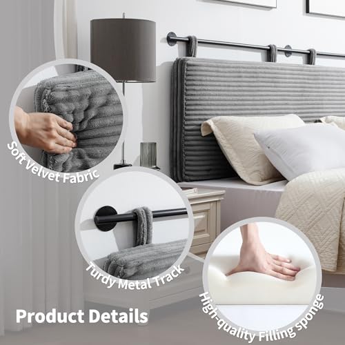Queen Headboard Only, Wall Mounted Hanging Upholstered Bed Head Board | Modern Vertical Channel Design of Fine Flannel, Elegant Grey Fluted Headboard for Bedroom (Grey, Queen Size) - color: Flannel/Light Grey, size: Queen