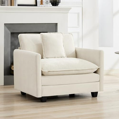 WUTUTUEE 41'' Modern Chenille Oversized Chair, Upholstered Accent Living Room Chair with Extra Thicked Deep Seat, Single Lounge Chair for Bedroom, Small Apartment, Beige - color: Beige, size: 41'' Single Seat