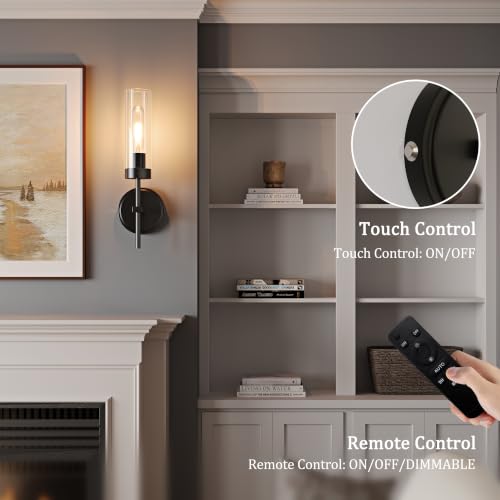 Black Battery Operated Wall Sconce Set of 2, Wireless Wall Sconces with Remote Control, Rechargeable 3000K Dimmable Wall Light for Bedroom Living Room Bathroom Hallway Entryway Stairwell - color: Black, size: 2 Pack