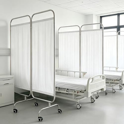4-Panel Medical Privacy Screen, 79" W X 71" H Portable Room Divider with Lockable Wheels, Movable Stainless Steel Folding Room Partitions for Hospital, Clinic, Bedroom, Salon, White