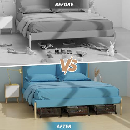 Under Bed Storage with Wheels 47.2"(L)/57.6L Large Rolling Under Bed Storage, Metal Underbed Containers on Wheels, Tool-Free Assembly Foldable Metal Underbed Drawers for Shoes Clothes Toys - size: 2 Pack (47.2×15.7")