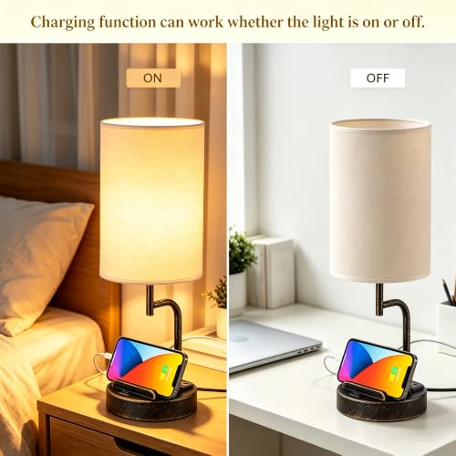 Dreamholder 2 Pack Table Lamp, Bedside Lamp with 3 USB Charging Ports & AC Outlet, USB Desk Lamp with 2 Phone Holders, Linen Fabric Shade Nightstand Lamps for Bedroom Living Room Office, Antique Brass - color: Antique Brass
