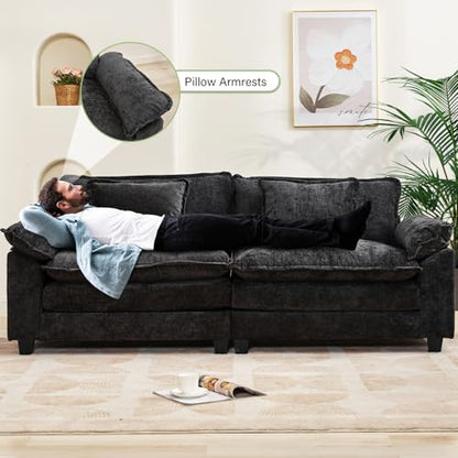 86" Modular Sectional Sofa, Comfy Loveseat Deep Cloud Couch | Couches for Living Room, Modular Couch, Deep and Wide Seat, Chenille Sofa Sleeper with Throw Pillows, Black - color: Black, size: 86 Inch