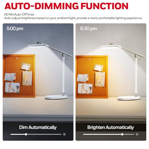 Honeywell HWT-H4 LED Desk Lamp, Eye-Caring, Dimmable, Auto Sensor | CRI97 Sunturalux LED, flicker-free eye care, 3 color temperatures, 5 brightness levels, auto dimming sensor, 60-min timer - color: White