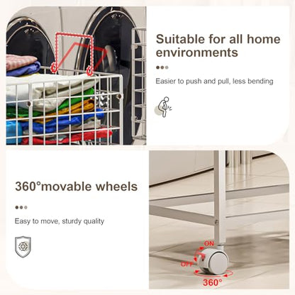 Laundry Basket with Wheels,80L Wire Rolling Laundry Basket with Pull Handle,White High Laundry Cart for Laundry Room,Bathroom,Bedroom-White(23.6 * 15.75 * 28inch) - style: Medium Oblong-White
