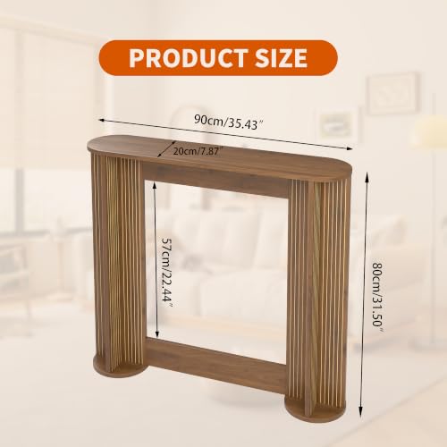 35 Inch Small Narrow Console Table Behind Couch, Mid-Century Modern Fluted Skinny Entryway Table, Slim Sofa Table for Hallway, Living Room, Wood, Brown, Walnut - color: Walnut-35 Inch