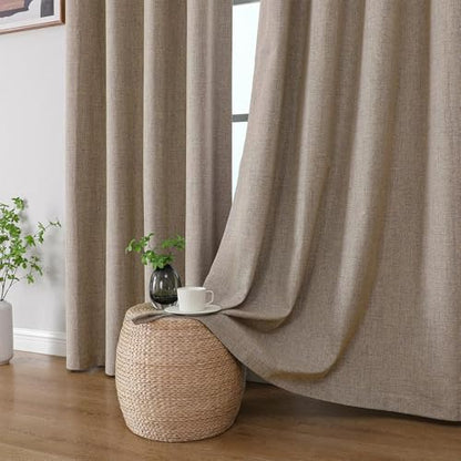 CUCRAF 100% Blackout Window Curtains 84 inches Long 2 Panels Set, Faux Linen Look Thermal Insulated Grommet Drapes, Room Darkening Curtain for Bedroom Living Room(W52 x L84 Inch, Light Khaki) - color: Light Khaki, size: 52"W x 84"L (Pack of 2)