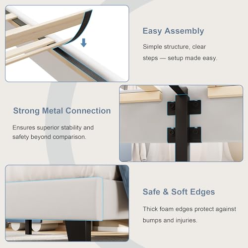 Einhomn Twin Size Bed Frame with Headboard, Upholstered Velvet Platform Bedframe with Solid Wooden Slats, Noise-Free, No Box Spring Needed, Easy Assembly, White - color: White, size: Twin