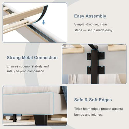 Einhomn Twin Size Bed Frame with Headboard, Upholstered Velvet Platform Bedframe with Solid Wooden Slats, Noise-Free, No Box Spring Needed, Easy Assembly, White - color: White, size: Twin