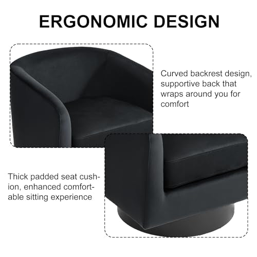 Swivel Barrel Accent Chair, Comfy Reading Armchair, Black, Set of 1 | Club Chairs for Adults, Low-Back Design, Modern Round Style, Solid Wood Frame & Metal Swivel Base, For Living Room & Bedroom - color: Black
