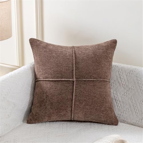 Boho Cushion Covers 45x45 cm Set of 2 Soft Chenille Patchwork Throw Pillow Covers Decorative Solid Luxury Minimalist Retro Pillowcases for Sofa Bed Couch Living Room Home Decor Dark Brown - color: Dark Brown
